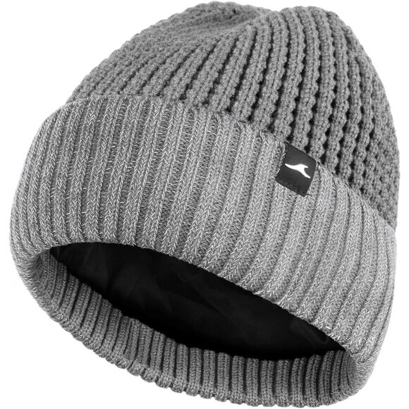✨ Women Grey Reflective Beanie Hat Warm Cuffed Winter Knit Hat Sports High Cap main image 6